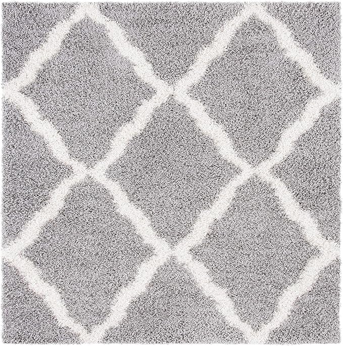 SAFAVIEH Dallas Shag Collection Area Rug - 8' Square, Grey & Ivory, Trellis Design, Non-Shedding & Easy Care, 1.5-inch Thick Ideal for High Traffic Areas in Living Room, Bedroom (SGD257G)