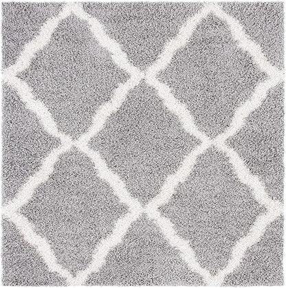 SAFAVIEH Dallas Shag Collection Area Rug - 4' Square, Grey & Ivory, Trellis Design, Non-Shedding & Easy Care, 1.5-inch Thick Ideal for High Traffic Areas in Living Room, Bedroom (SGD257G)