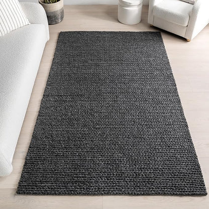 Nuloom Penelope Charcoal, 2'6" x 8', Hand-Braided, Wool & Cotton, Soft and Textured, High Traffic, Stain Resistant, Easy Clean, Durable Runner for Bedroom, Living Room, Dining, Foyer, Entryway