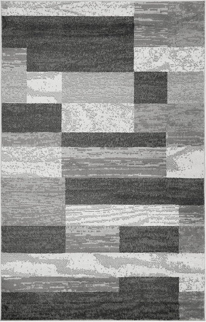 Superior Indoor Area Rug, Jute Backed, Modern Geometric Patchwork Floor Decor for Bedroom, Office, Living Room, Entryway, Hardwood Floors, Rockwood Collection, 4' x 6', Charcoal