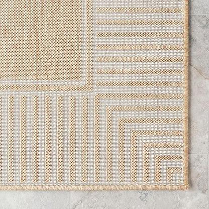Nuloom Asha Tan/Ivory, 4' x 6', Casual, Striped Border, Soft and Cozy, High Traffic, Stain Resistant, Easy Clean, Durable Area Rug for Indoor/Outdoor Patio, Deck, Porch, Garden, Courtyard
