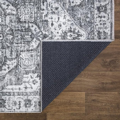Bloom Rugs Caria Washable Non-Slip 10 ft Runner - Silver/Dark Gray Traditional Runner for Entryway, Hallway, Bathroom, and Kitchen - Exact Size: 2'6" x 10'