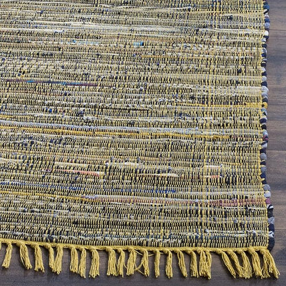 SAFAVIEH Rag Rug Collection Accent Rug - 2' x 3', Yellow & Multi, Handmade Boho Stripe Cotton, Ideal for High Traffic Areas in Entryway, Living Room, Bedroom (RAR121H)