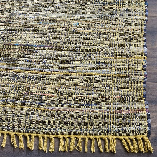 SAFAVIEH Rag Rug Collection Accent Rug - 2' x 3', Yellow & Multi, Handmade Boho Stripe Cotton, Ideal for High Traffic Areas in Entryway, Living Room, Bedroom (RAR121H)