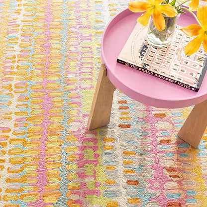 Dash & Albert Paint Chip Stone Hand Micro Hooked Wool Rug, 9.5 X 13.5 Feet, Multicolored/Pink Geometric Pattern