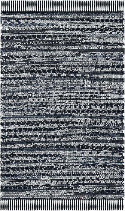 SAFAVIEH Rag Rug Collection Accent Rug - 2'6" x 4', Black, Handmade Boho Stripe Cotton, Ideal for High Traffic Areas in Entryway, Living Room, Bedroom (RAR121Z)