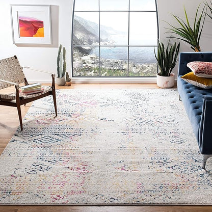 SAFAVIEH Tulum Collection Area Rug - 8' Square, Ivory & Blue, Moroccan Boho Tribal Design, Non-Shedding & Easy to Clean, Ideal for Living Room, Bedroom, Dining Space (TUL272C)