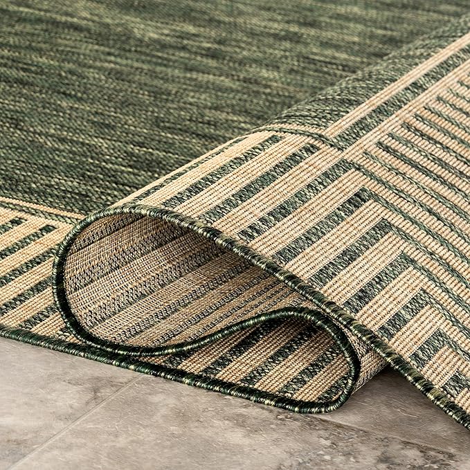 Nuloom Asha Green/Brown, 8' x 10', Casual, Striped Border, Soft and Cozy, High Traffic, Stain Resistant, Easy Clean, Durable Area Rug for Indoor/Outdoor Patio, Deck, Porch, Garden, Courtyard