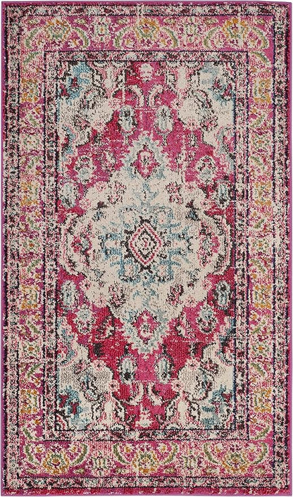 SAFAVIEH Monaco Collection Accent Rug - 3' x 5', Pink & Multi, Boho Chic Medallion Distressed Design, Non-Shedding & Easy Care, Ideal for High Traffic Areas in Entryway, Living Room, Bedroom (MNC243D)