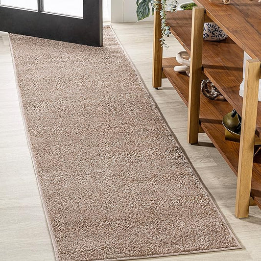 JONATHAN Y Haze Solid Low-Pile Beige Runner Rug 2x16, Coastal,Bohemian,Minimalist,Classic, Easy-Cleaning for Living Room,Bedroom,Kitchen,Pet Friendly,Non-Shedding (SEU100G-216)