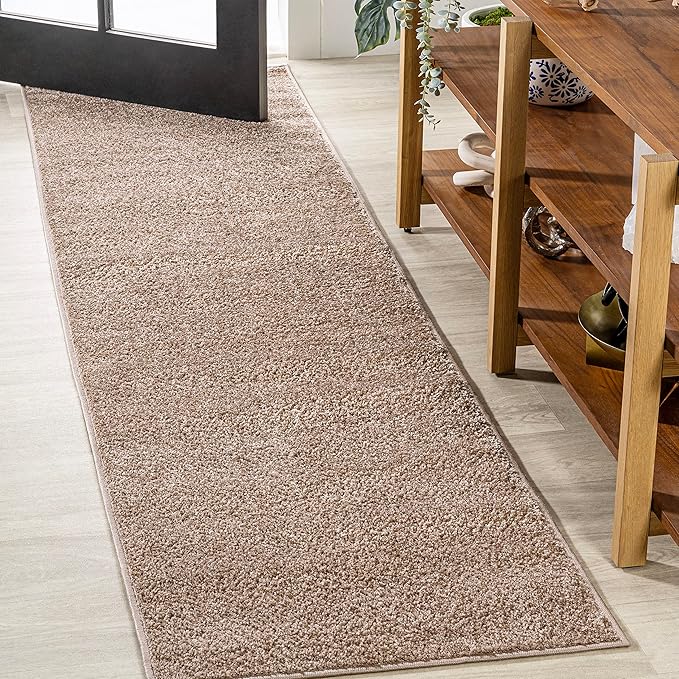 Eyely UES100G-212 Supersoft Haze Solid Low-Pile Indoor Runner Rug, Coastal, Bohemian, Minimalist, Classic, Casual for Bedroom,Kitchen,Living Room,Non Shedding,Easy-Washing, Beige, 2 X 12