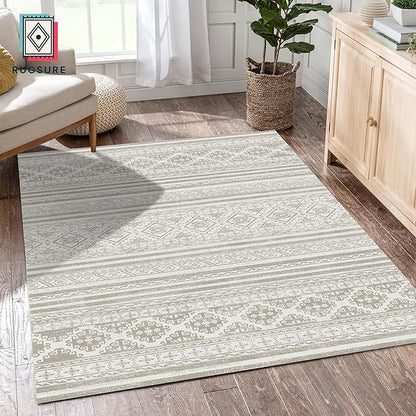 RUGSURE Washable Area Rugs 3' x 5 ' - 1/6 Thick - Moroccan-Inspired -Stain & Water Resistant Non-Slip - Resistant Rug for Living Room, Bedroom, Nursery, Pet & Child Friendly (Grey)
