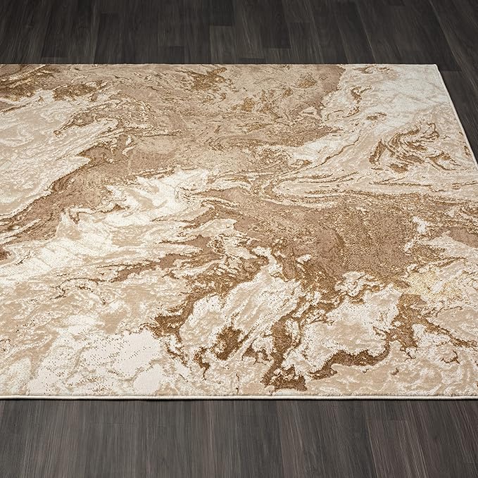 LUXE WEAVERS Marble Swirl Abstract Area Rug, Beige 2x7