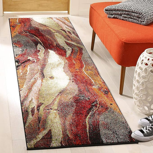 SAFAVIEH Glacier Collection Runner Rug - 2'3" x 10', Red & Multi, Modern Abstract Design, Non-Shedding & Easy Care, Ideal for High Traffic Areas in Living Room, Bedroom (GLA126A)