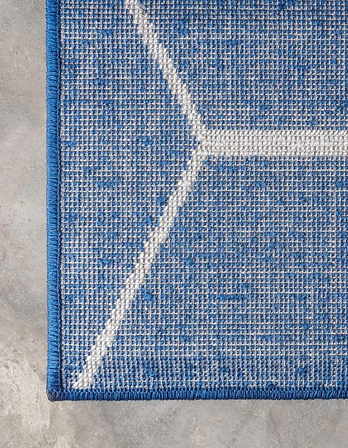 Unique Loom Trellis Frieze Collection Area Rug - Geometric (2' x 13' 1" Runner Navy Blue/Ivory)
