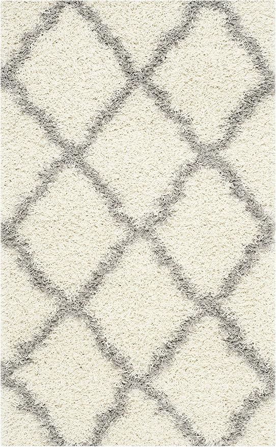 SAFAVIEH Dallas Shag Collection Accent Rug - 3' x 5', Ivory & Grey, Trellis Design, Non-Shedding & Easy Care, 1.5-inch Thick Ideal for High Traffic Areas in Entryway, Living Room, Bedroom (SGD257F)