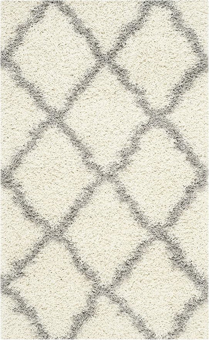 SAFAVIEH Dallas Shag Collection Accent Rug - 3' x 5', Ivory & Grey, Trellis Design, Non-Shedding & Easy Care, 1.5-inch Thick Ideal for High Traffic Areas in Entryway, Living Room, Bedroom (SGD257F)