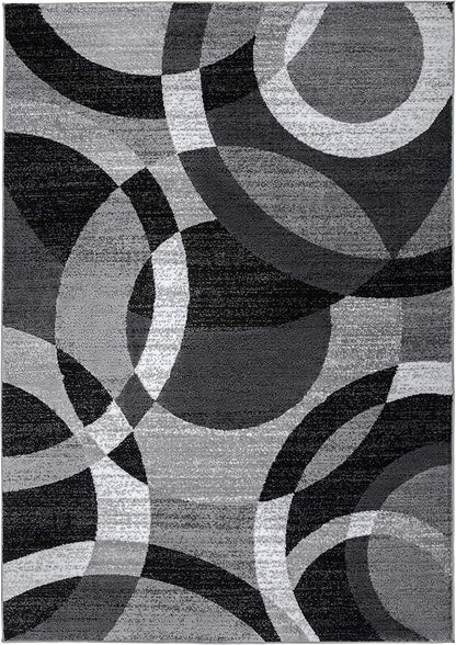 Rugshop Gray Modern Geometric Area Rug, Abstract Circles, High-Traffic, Non-Shedding, for Bedroom, Home Office and Small Living Room, 3'3" x 5'