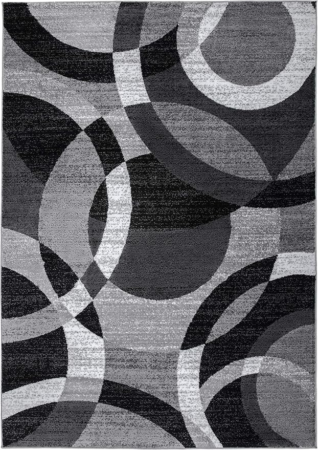 Rugshop Gray Modern Geometric Area Rug, Abstract Circles, High-Traffic, Non-Shedding, for Living Room, Bedroom and Home Office, 5'3" x 7'3"