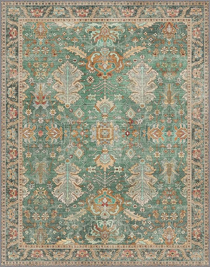 Bavni Living Room Rug, Modern Area Rugs 5x7 Non-Slip Washable, Chenille Printed Vintage Rugs for Bedroom Dinning Room Office, Sage/Gold