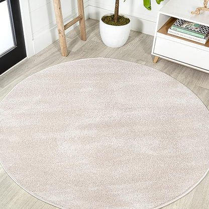 Eyely UES100D-6R Supersoft Haze Solid Low-Pile Indoor Area Rug, Coastal, Bohemian, Minimalist, Classic, Casual for Bedroom,Kitchen,Living Room,Non Shedding,Easy-Washing, Ivory, 6' Round