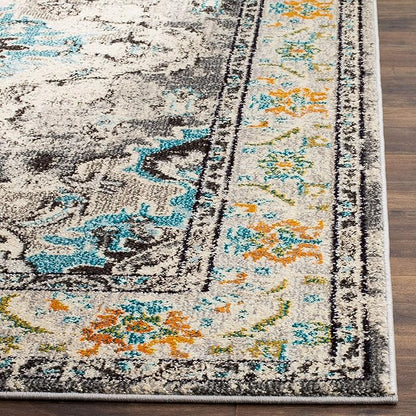 SAFAVIEH Monaco Collection Accent Rug - 3' x 5', Grey & Light Blue, Medallion Distressed Design, Non-Shedding & Easy Care, Ideal for High Traffic Areas in Entryway, Living Room, Bedroom (MNC243G)