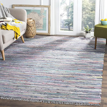 SAFAVIEH Rag Rug Collection Area Rug - 6' x 9', Aqua & Multi, Handmade Boho Stripe Cotton, Ideal for High Traffic Areas in Living Room, Bedroom (RAR121K)
