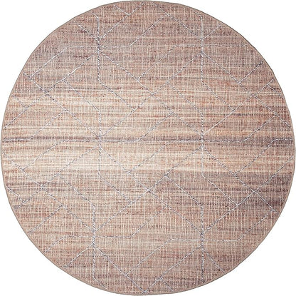 GLN Rugs Contemporary Collection - Machine Washable Area Rug, Contemporary Washable, Non Slip, Low Pile Chenille Rug, Living Room, Bedroom, Kitchen Rug (5'3" Round Terra/Brown)