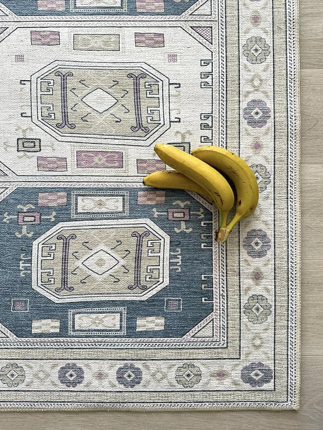 Fame Living Faded Oushak Rug, Turkish Vintage Floral Pastel Large Oversized Area Rugs for Living Room Dining Bedroom Kitchen Bathroom Nursery (848CrNv, 7'5" x 9'8")