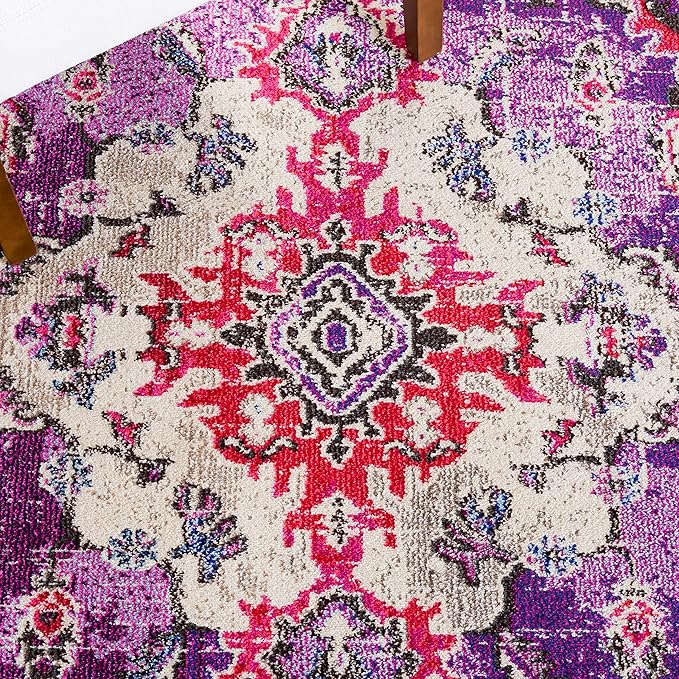 SAFAVIEH Monaco Collection Runner Rug - 2'2" x 12', Violet & Fuchsia, Boho Chic Medallion Distressed Design, Non-Shedding & Easy Care, Ideal for High Traffic Areas in Living Room, Bedroom (MNC243P)