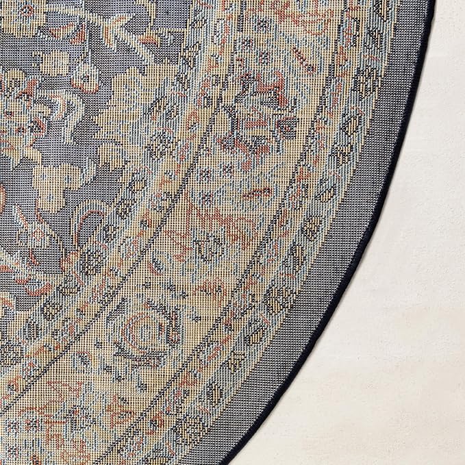 Unique Loom Sialk Hill Collection Area Rug - Washington (3' 3" Round Navy Blue/Cream)
