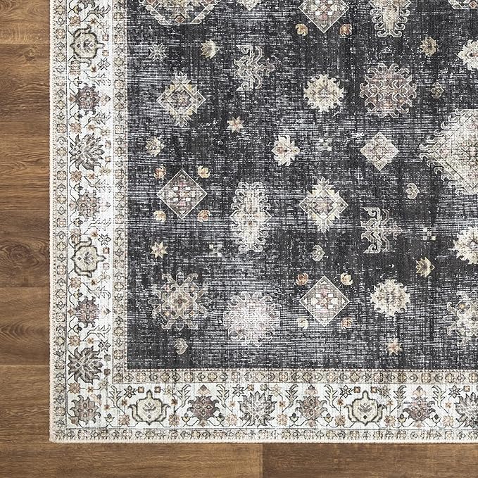 Bloom Rugs Washable Non-Slip 9' x 12' Rug - Black/Ivory Traditional Area Rug for Living Room, Bedroom, Dining Room, and Kitchen - Exact Size: 9' x 12'