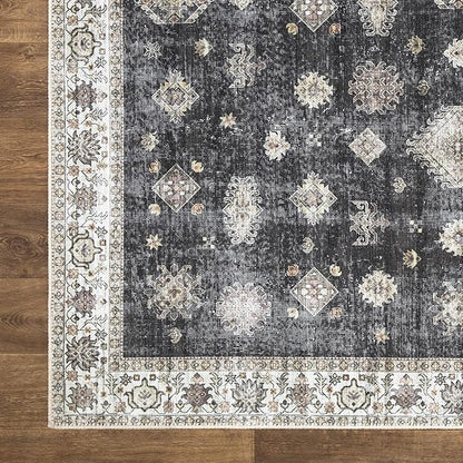 Bloom Rugs Washable Non-Slip 9' x 12' Rug - Black/Ivory Traditional Area Rug for Living Room, Bedroom, Dining Room, and Kitchen - Exact Size: 9' x 12'