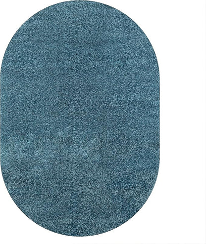 Eyely UES100H-3OV Supersoft Haze Solid Low-Pile Indoor Area Rug Casual;Contemporary;Solid;Traditional, Bedroom, Kitchen, Living Room, Easy-Cleaning, Non-Shedding, 3 X 5 Oval, Turquoise