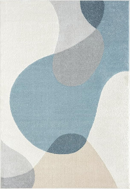 Abani Deco Collection Area Rug - Cream/Blue Mid-Century Design -5'3" x 7'6"(5'x8') - Easy to Clean - Durable for Kids and Pets - Non-Shedding - Medium Pile - for Living Room, Bedroom & Office