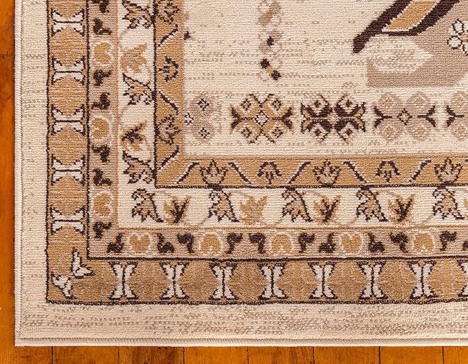 Unique Loom Taftan Collection Border Geometric Tribal Inspired Design Area Rug (2' 2 x 8' 2 Runner, Ivory/ Tan)