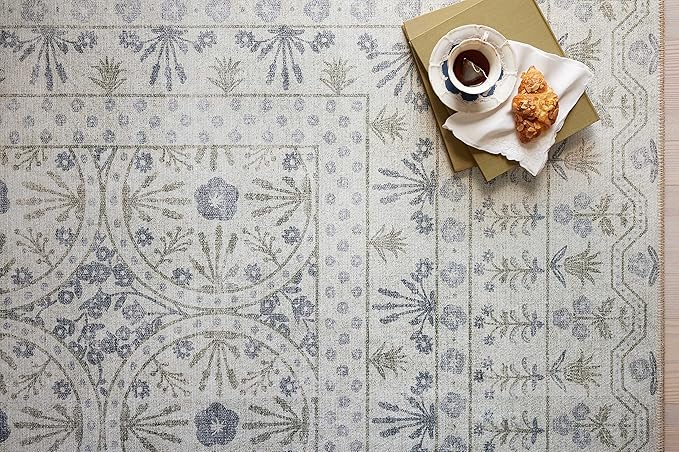 Loloi Rifle Paper Co. Maison Collection MAO-03 Rosette Ivory 5'-0" x 5'-0", .19" Pile Height, Round Area Rug