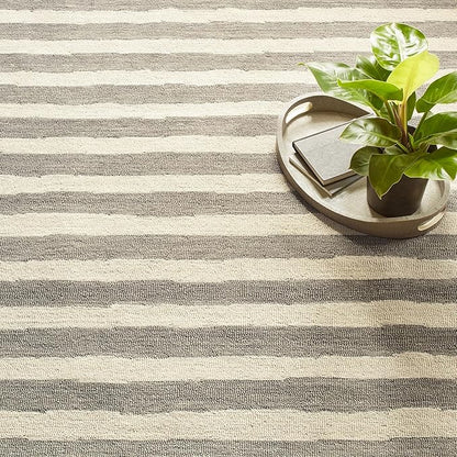 Dash & Albert Silas Stripe Grey Hand Micro Hooked Wool Rug, 7.5 X 9.5 Feet, Grey Stripe Pattern - Premium Luxury Hotel Quality Soft Breathable Hypoallergenic Machine Washable Easy Care All Season