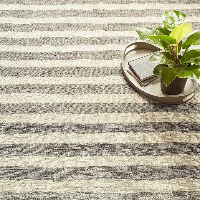 Dash & Albert Silas Stripe Grey Hand Micro Hooked Wool Rug, 5 X 8 Feet, Grey Stripe Pattern - Premium Luxury Hotel Quality Soft Breathable Hypoallergenic Machine Washable Easy Care All Season