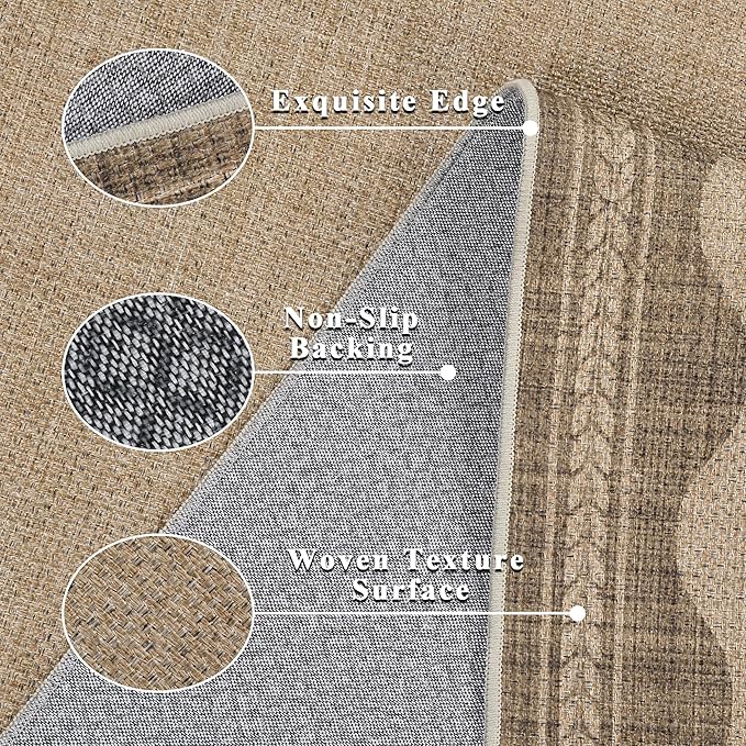 Easy Jute Rug 6x9 Outdoor Patio Rug Scalloped Washable Rugs for Living Room Bedroom Non Slip Neutral Farmhouse Indoor Outdoor Carpet for Backyard Patio Office