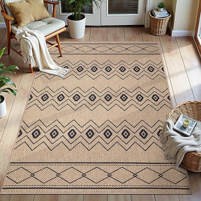 Tangsoo Modern Geometric Easy Jute Rug 3x5 Small Area Rug,Non-Slip Washable Rug for Entryway,Ultra Thin Non Shedding Indoor Outdoor Door Mat for Porch Bedroom Patio