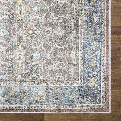 Bloom Rugs Caria Washable Non-Slip 12 ft Runner - Blue/Red Brown Traditional Runner for Entryway, Hallway, Bathroom, and Kitchen - Exact Size: 2'6" x 12'
