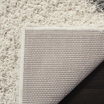 SAFAVIEH Dallas Shag Collection Runner Rug - 2'3" x 8', Ivory & Grey, Trellis Design, Non-Shedding & Easy Care, 1.5-inch Thick Ideal for High Traffic Areas in Living Room, Bedroom (SGD257F)