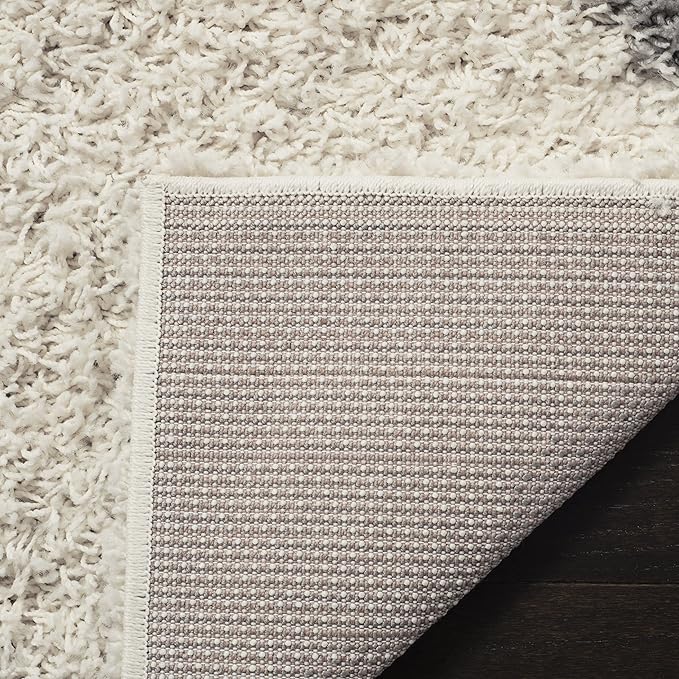 SAFAVIEH Dallas Shag Collection Runner Rug - 2'3" x 14', Ivory & Grey, Trellis Design, Non-Shedding & Easy Care, 1.5-inch Thick Ideal for High Traffic Areas in Living Room, Bedroom (SGD257F)