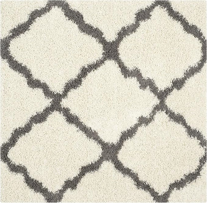 SAFAVIEH Dallas Shag Collection Area Rug - 10' Square, Ivory & Dark Grey, Trellis Design, Non-Shedding & Easy Care, 1.5-inch Thick Ideal for High Traffic Areas in Living Room, Bedroom (SGD257H)