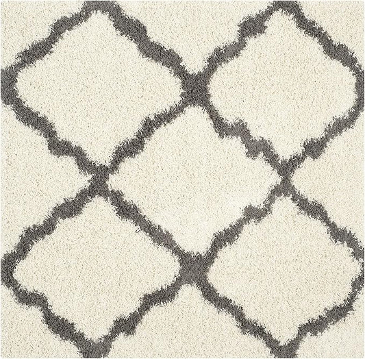 SAFAVIEH Dallas Shag Collection Area Rug - 8' Square, Ivory & Dark Grey, Trellis Design, Non-Shedding & Easy Care, 1.5-inch Thick Ideal for High Traffic Areas in Living Room, Bedroom (SGD257H)