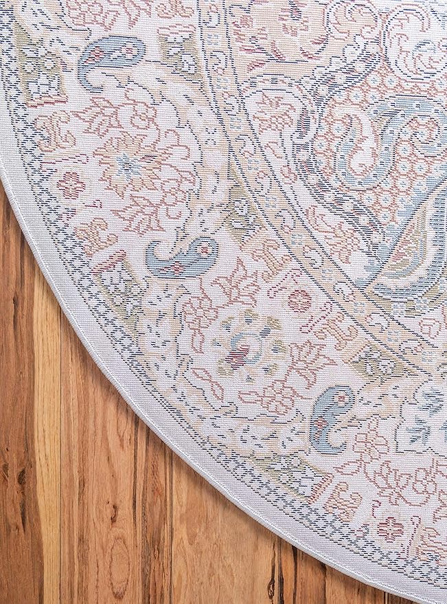 Unique Loom Narenj Collection Classic Traditional Medallion Textured Design Area Rug, Round 5' 0" x 5' 0", Ivory/Tan