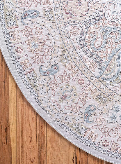 Unique Loom Narenj Collection Classic Traditional Medallion Textured Design Area Rug, Round 5' 0" x 5' 0", Ivory/Tan