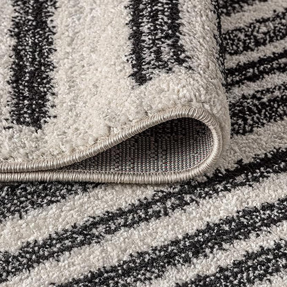 JONATHAN Y Khalil Modern Berber Stripe Cream/Black Indoor Area Rug, 4x6, Contemporary, Bohemian, Easy-Cleaning for Living Room, Bedroom, Kitchen, Pet Friendly, Non-Shedding (MOH207A-4)