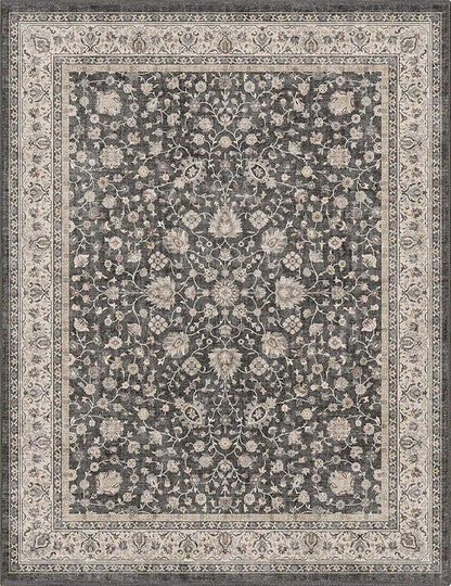 Well Woven Asha Rome Black 9'10" x 13' Area Rug - Oriental Floral Pattern, Easy Clean, Floor-Friendly Backing - for Living Room, Bedroom, and Dining Room